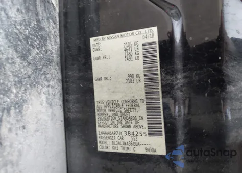 2018 Nissan Maxima 3.5 Sv из США, поврежденный, VIN 1N4AA6AP2JC384255